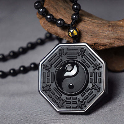 Collier pendentif Yin Yang en obsidienne noire Foviel