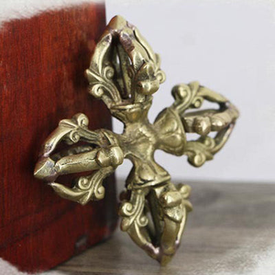 Buddha Stones Nepal Handmade 5 Prong Double Dorje Copper Strength Vajra Double Dorje BS 4