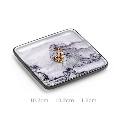 Buddha Stones Mountain Lake Flower Leaf Healing Ceramic Plate Tray Stick Incense Burner Decoration Incense Burner BS 11