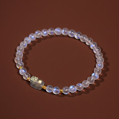 Buddha Stones 925 Sterling Silver Plated Gold Natural Moonstone PiXiu Healing Bracelet Bracelet BS 7