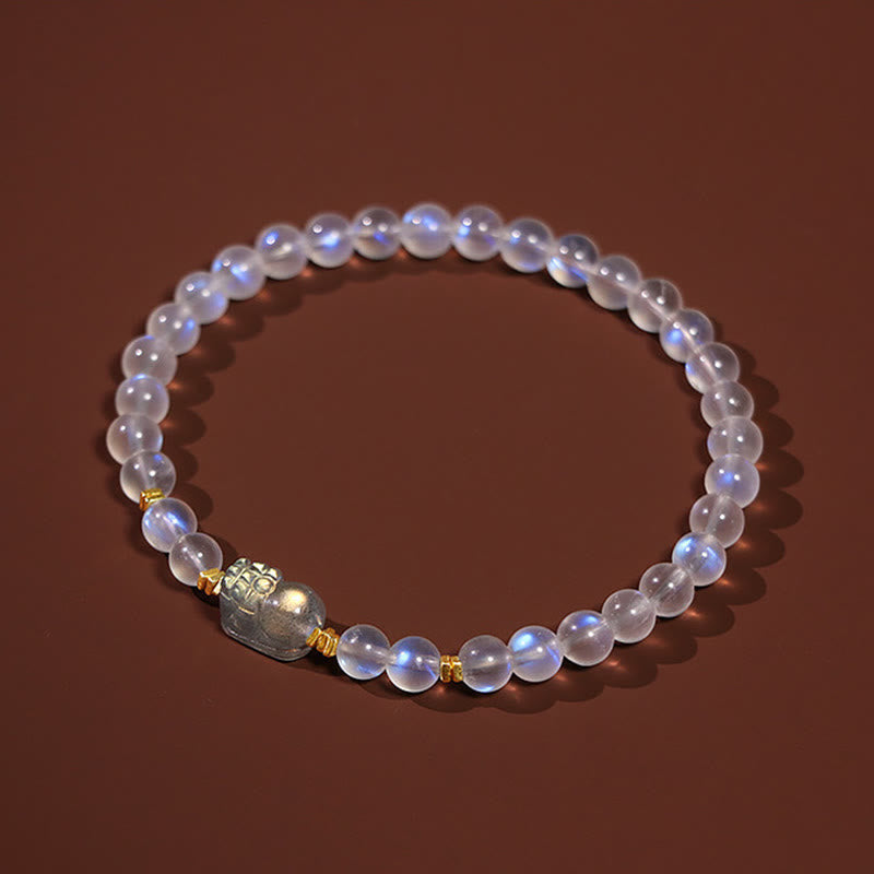 Buddha Stones 925 Sterling Silver Plated Gold Natural Moonstone PiXiu Healing Bracelet Bracelet BS 7
