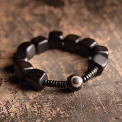 Buddha Stones Tibetan Ebony Wood Dzi Bead Strength Bracelet Bracelet BS 17cm-18cm