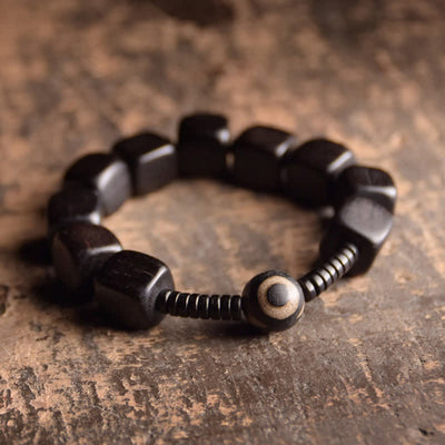 Buddha Stones Tibetan Ebony Wood Dzi Bead Strength Bracelet Bracelet BS 17cm-18cm