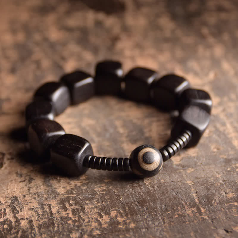 Buddha Stones Tibetan Ebony Wood Dzi Bead Strength Bracelet Bracelet BS 17cm-18cm
