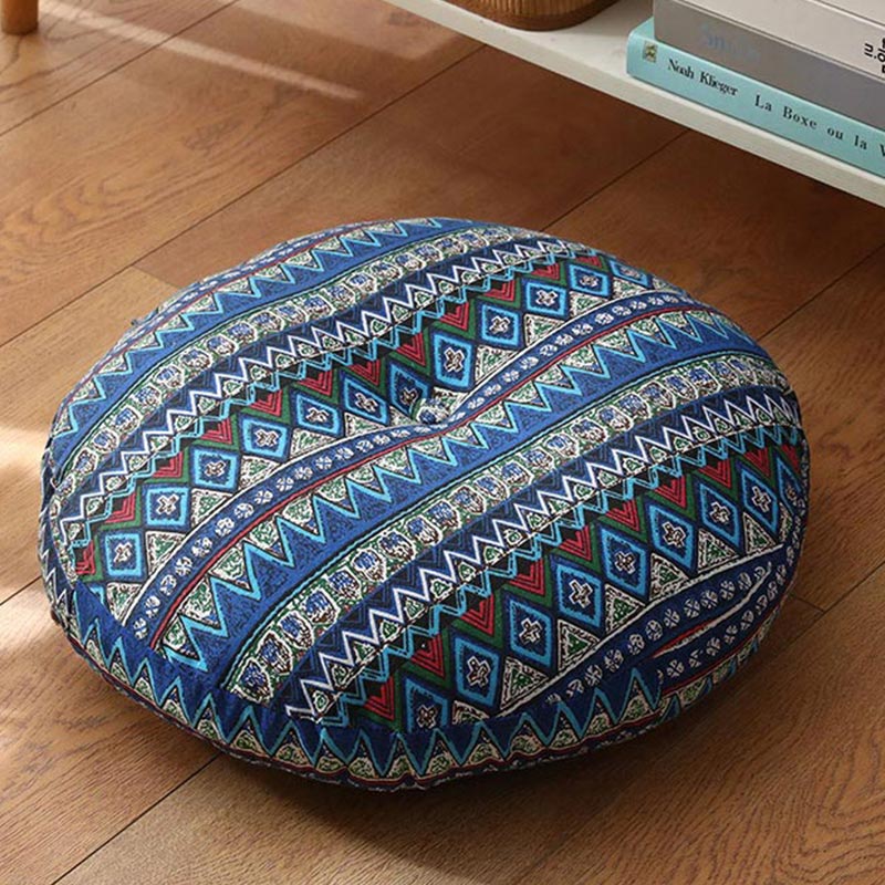 Buddha Stones Lotus Simple Pattern Linen Meditation Seat Cushion Home Living Room Decoration Decorations buddhastoneshop Detachable 40cm*10cm SteelBlue