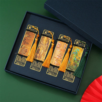 Buddha Stones A Panorama of Rivers and Mountains Metal Hollow Bookmarks Tassel With Gift Box Bookmarks BS 12