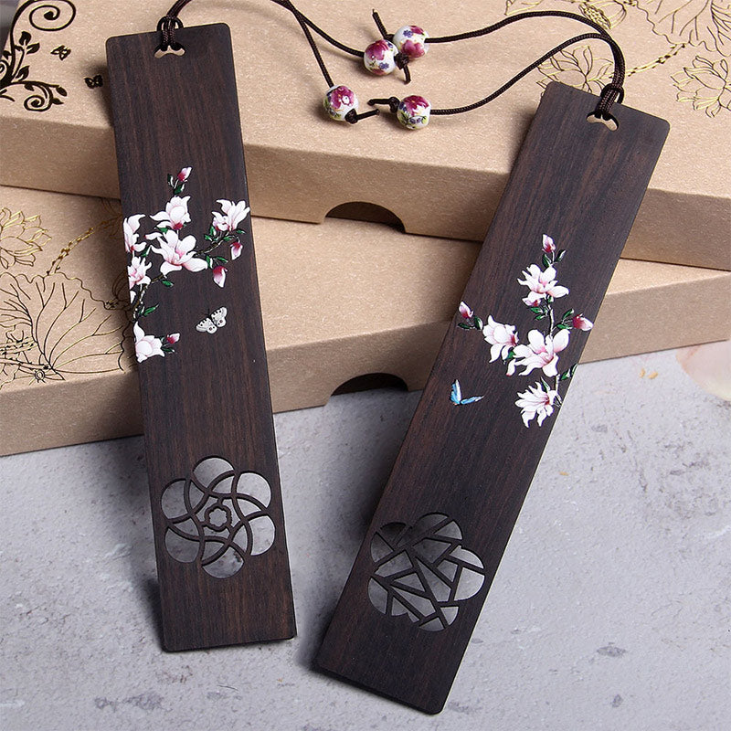 Buddha Stones Butterfly Flower Ebony Wood Bookmarks With Gift Box Bookmarks BS 7