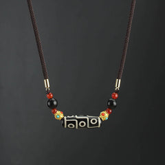 Buddha Stones Tibetan Nine-Eye Dzi Bead Protection Blessings String Necklace Pendant Necklaces & Pendants BS Black White Nine-Eye Dzi Bead