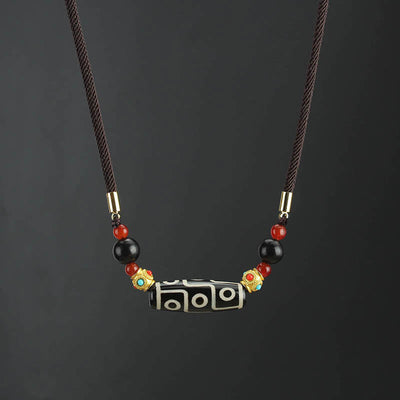 Buddha Stones Tibetan Nine-Eye Dzi Bead Protection Blessings String Necklace Pendant Necklaces & Pendants BS Black White Nine-Eye Dzi Bead