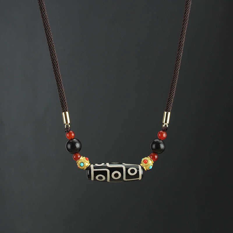 Buddha Stones Tibetan Nine-Eye Dzi Bead Protection Blessings String Necklace Pendant Necklaces & Pendants BS Black White Nine-Eye Dzi Bead