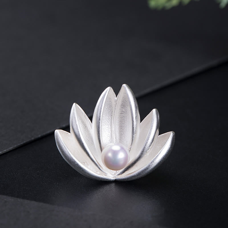 Buddha Stones 925 Sterling Silver Lotus Flower Pearl New Beginning Brooch Brooch BS 2