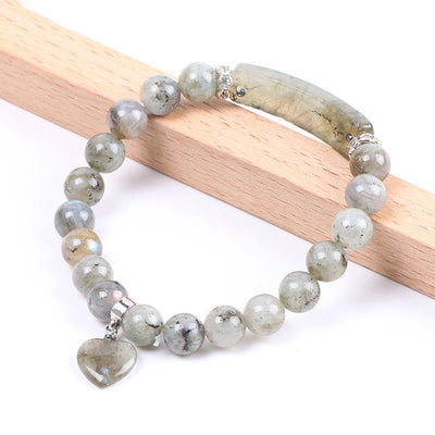 Foviel Natural Quartz Love Heart Healing Beads Bracelet