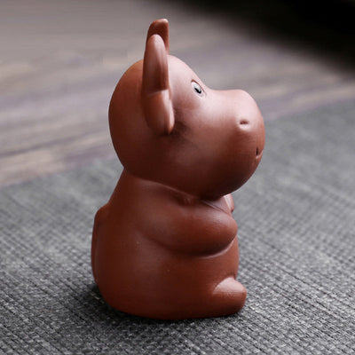 Buddha Stones Chinese Zodiac Purple Clay Wealth Ceramic Tea Pet Home Figurine Decoration Decorations BS 5