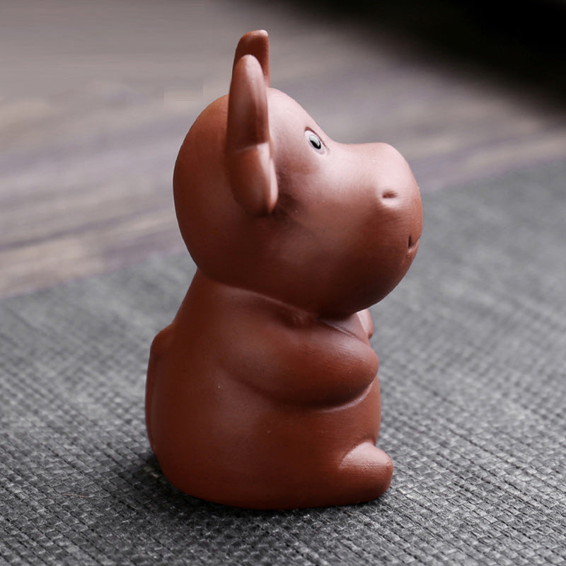 Buddha Stones Chinese Zodiac Purple Clay Wealth Ceramic Tea Pet Home Figurine Decoration Decorations BS 5