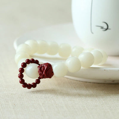 Buddha Stones Natural Bodhi Seed Cinnabar Dancing Lion Charm Wisdom Harmony Wrist Mala Wrist Mala BS 2