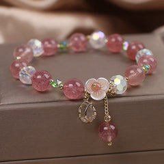 Buddha Stones Strawberry Quartz Rutilated Quartz Fluorite Flower Healing Bracelet Bracelet BS Strawberry Quartz(Wrist Circumference 14-16cm)