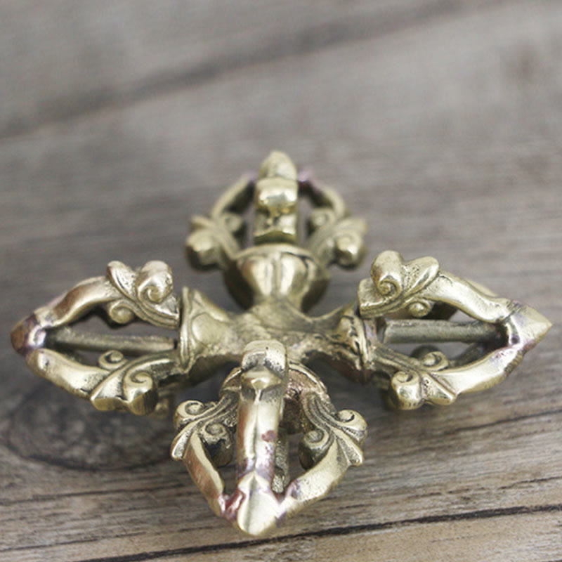 Buddha Stones Nepal Handmade 5 Prong Double Dorje Copper Strength Vajra Double Dorje BS 5