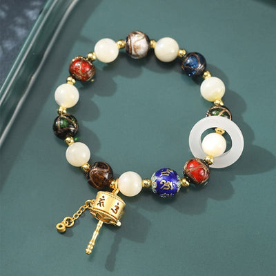 Buddha Stones Tibetan Incense Ash Liuli Glass Tridacna Stone Sun Stone Om Mani Padme Hum Prayer Wheel Charm Bracelet Bracelet BS Tridacna Stone(Wrist Circumference 14-16cm)