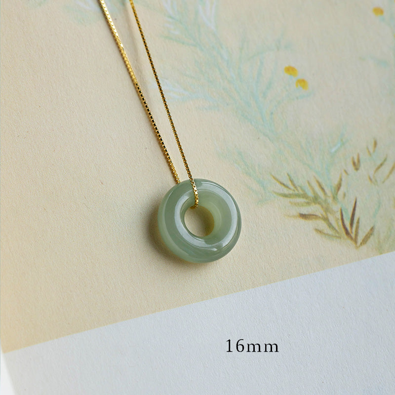 Buddha Stones Natural Round Jade Peace Buckle Luck Abundance Necklace Pendant Necklaces & Pendants BS Jade 16mm