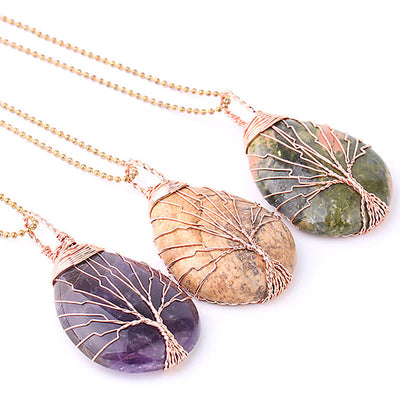 Buddha Stones Natural Quartz Crystal Tree Of Life Healing Energy Necklace Pendant Necklaces & Pendants BS 25