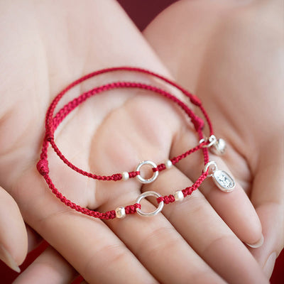 Buddha Stones 925 Sterling Silver Lucky Fortune Peace Joy Lotus Peace Buckle Red String Bracelet Bracelet BS 19