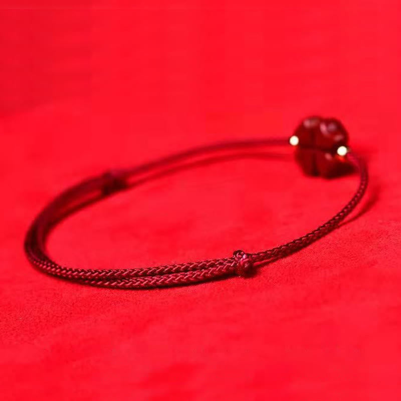 Buddha Stones Natural Cinnabar Four Leaf Clover Blessing Red String Bracelet Anklet Bracelet BS 4
