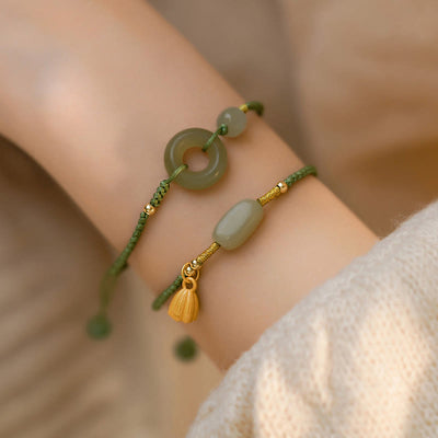 Buddha Stones Lotus Jade Peace Buckle Bead Luck Happiness Charm String Bracelet Bracelet BS main