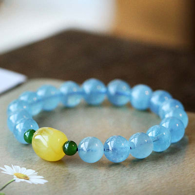 Natural Aquamarine Amber Beads Serenity Healing Bracelet Bracelet BS 6