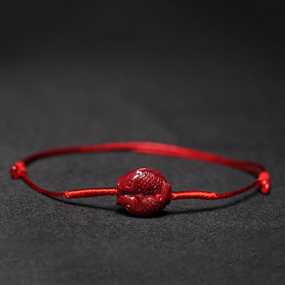Buddha Stones Handmade Plum Blossom Four Leaf Clover PiXiu Lotus Koi Fish Cinnabar Blessing Braid Bracelet Bracelet BS Red(Wrist Circumference 14-19cm) Koi Fish