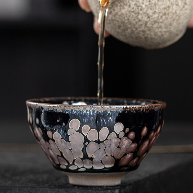 Buddha Stones Handmade Cherry Blossoms Sakura Design Chinese Jianzhan Ceramic Teacup Kung Fu Tea Cup Jian Zhan Tea Cup BS 4