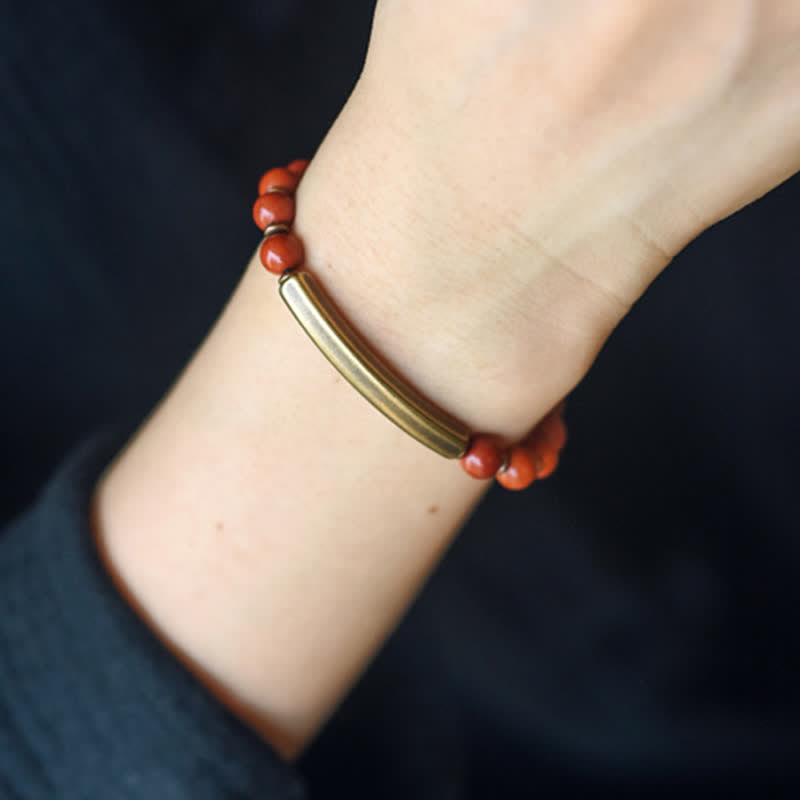 Buddha Stones Red Jasper Moss Agate Black Obsidian Crystal Copper Peace Couple Bracelet Bracelet BS 10