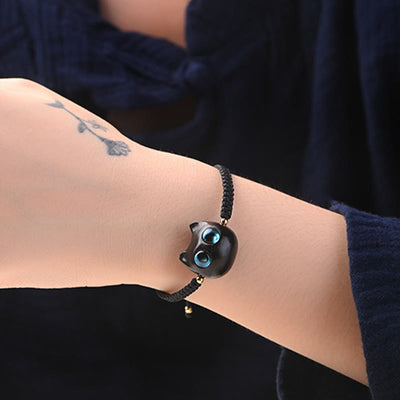 Foviel Kleine Blatt rot Sandelholz Ebenholz Holz niedlich Katze Kopf ruhig Schutz geflochten Armband