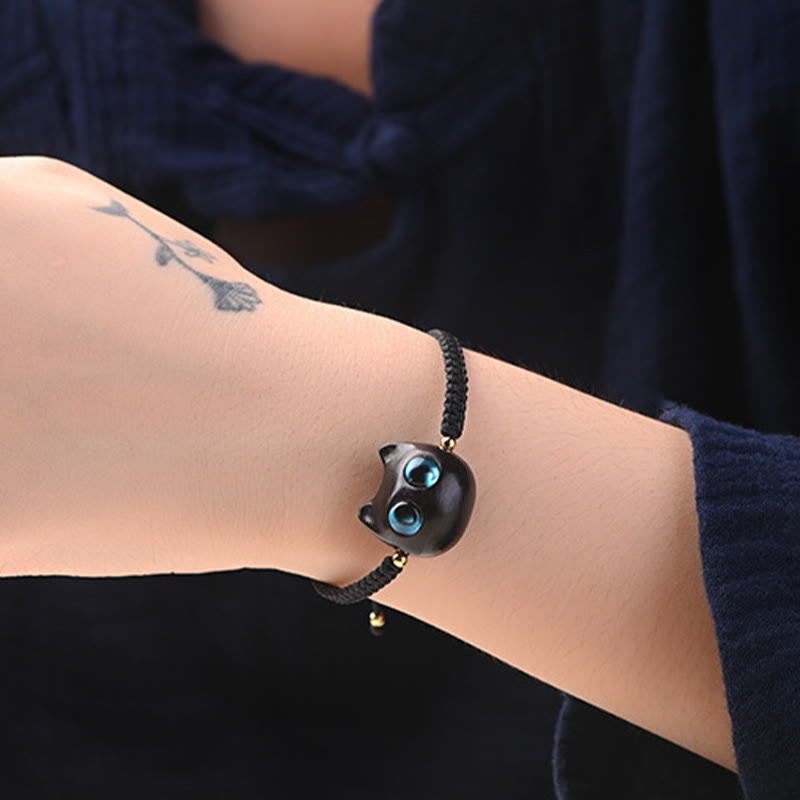 Foviel Kleine Blatt rot Sandelholz Ebenholz Holz niedlich Katze Kopf ruhig Schutz geflochten Armband
