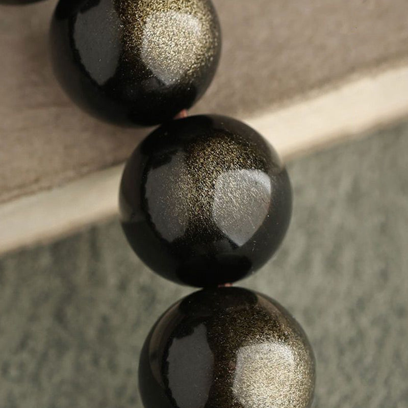 Foviel Gold Sheen Obsidian Silver Sheen Obsidian Lovely Paw Lucky Cat Protection Bracelet