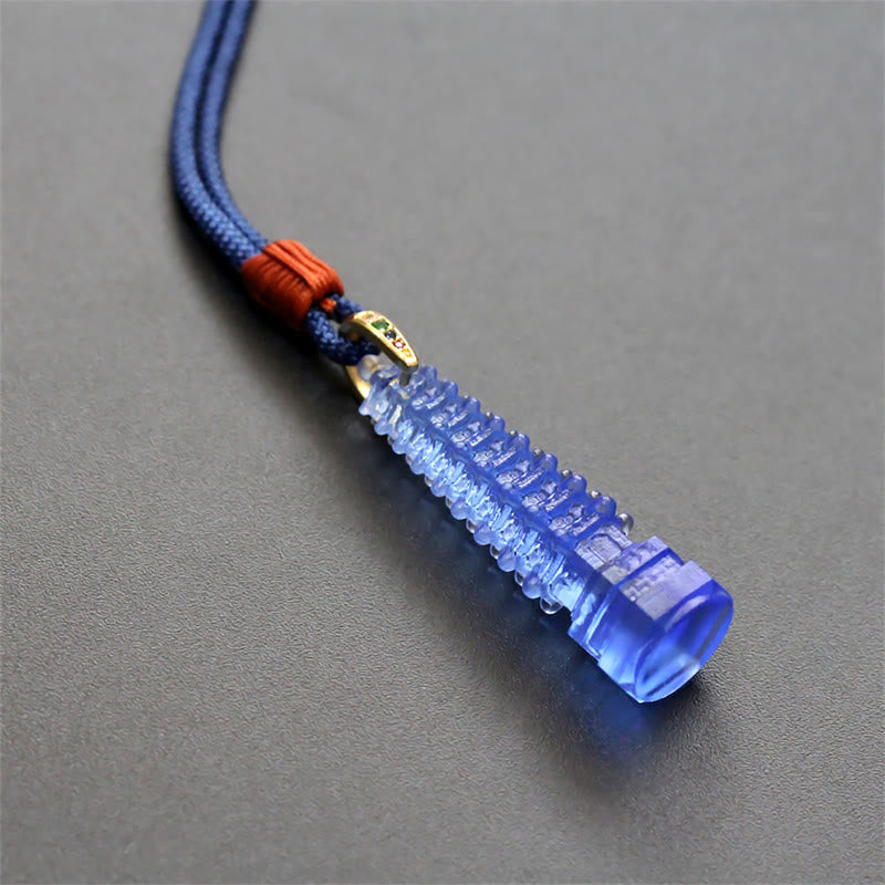 Buddha Stones Liuli Ancient Pagoda Wisdom Necklace Necklaces & Pendants BS Dark Blue(Necklace Length: 45cm)