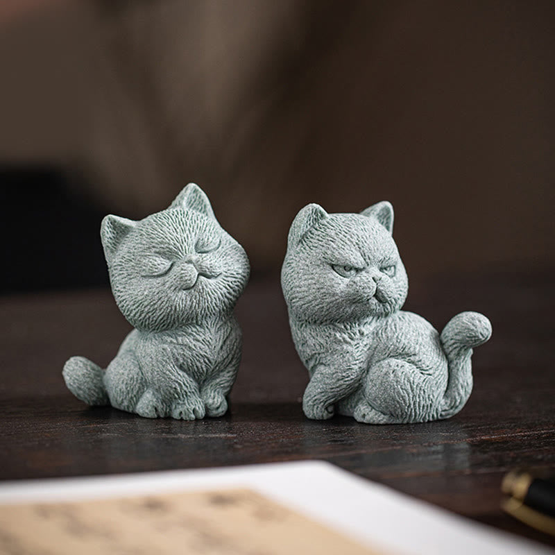 Buddha Stones Small Cat Home Tea Pet Figurine Desk Decoration Decorations BS 12