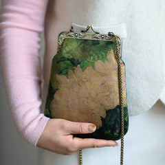 Buddha Stones Small Green Peony Butterfly Metal Chain Crossbody Bag Shoulder Bag Cellphone Bag Crossbody Bag BS Green Peony Butterfly 20*16*4cm