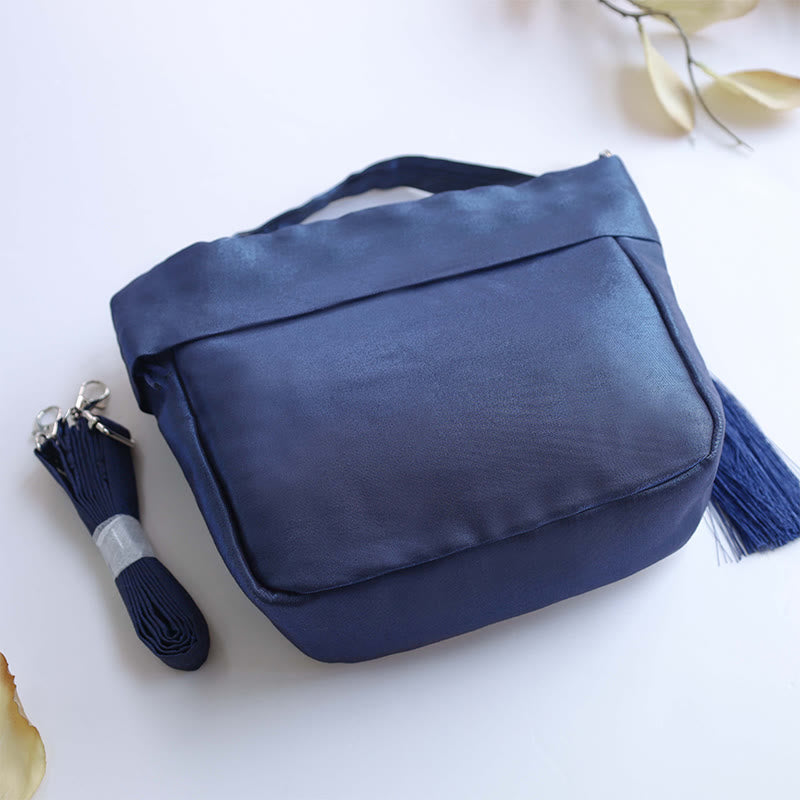 Buddha Stones Suzhou Embroidery Camellia Magnolia Peony Lotus Silk Tote Crossbody Bag Shoulder Bag Handbag Crossbody Bag BS 4