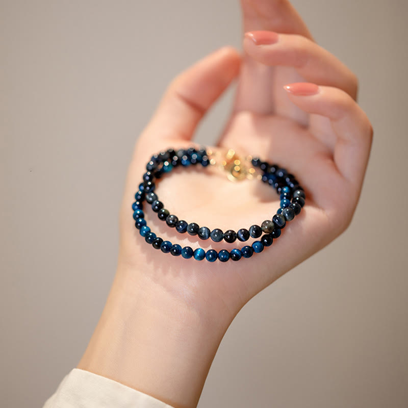 Foviel Natural Blue Tiger Eye Stone Protection Chain Bracelet