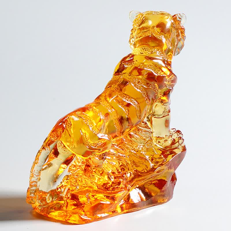 Buddha Stones Handmade Liuli Crystal Tiger Art Piece Protection Home Decoration Decorations BS 12