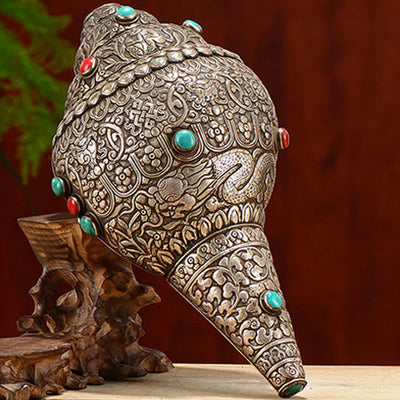 Buddha Stones Tibetan Handmade Natural Shankha Engraved Eight Auspicious Symbols Conch Shell Lucky Home Decoration Decorations BS 12