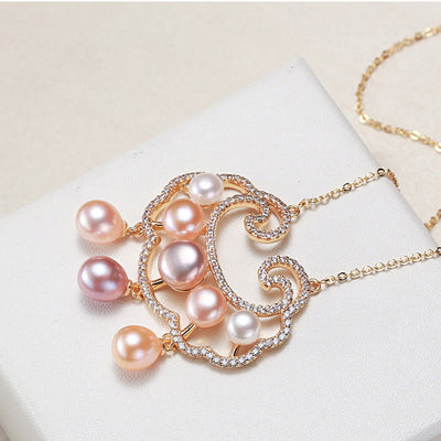 Buddha Stones 18K Gold Plated Natural Pearl Chinese Lock Charm Sincerity Necklace Pendant Necklaces & Pendants BS 3