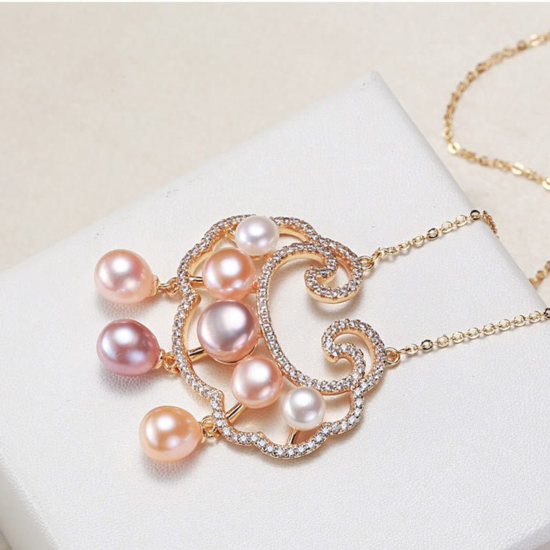 Buddha Stones 18K Gold Plated Natural Pearl Chinese Lock Charm Sincerity Necklace Pendant Necklaces & Pendants BS 3