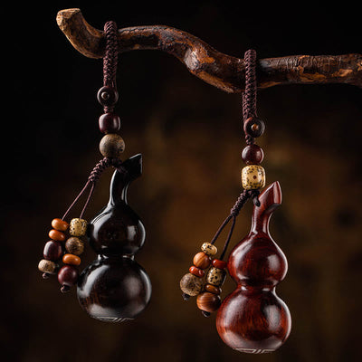 Porte-clés gourde en bois de santal rouge à petites feuilles et ébène du Tibet, protection et chance