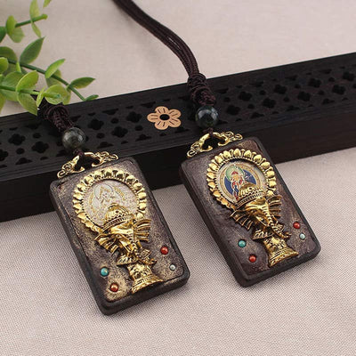 Buddha Stones Ebony Wood Elephant God of Fortune Buddha Blessing Necklace String Pendant Necklaces & Pendants BS 2