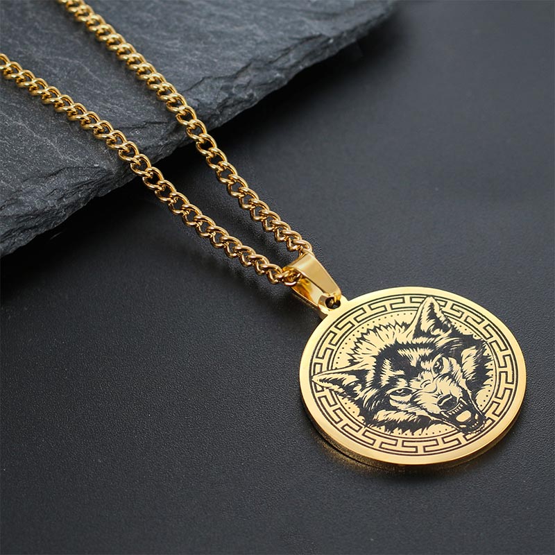 Buddha Stones Animal Titanium Steel Chain Necklace Protection Pendant Necklaces & Pendants BS Gold Wolf