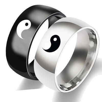 Buddha Stones Yin Yang Balance Titanium Steel Couple Ring - image 0