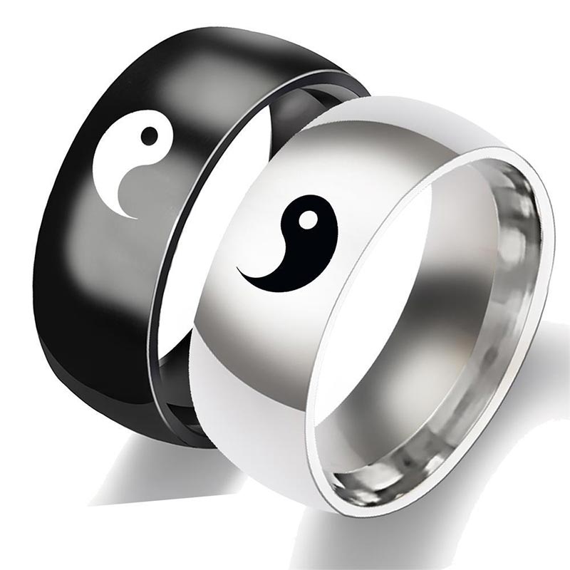Buddha Stones Yin Yang Balance Titanium Steel Couple Ring - image 0