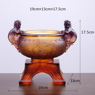 Buddha Stones Handmade Liuli Crystal PiXiu Treasure Bowl Art Piece Home Decoration Decorations BS Purple