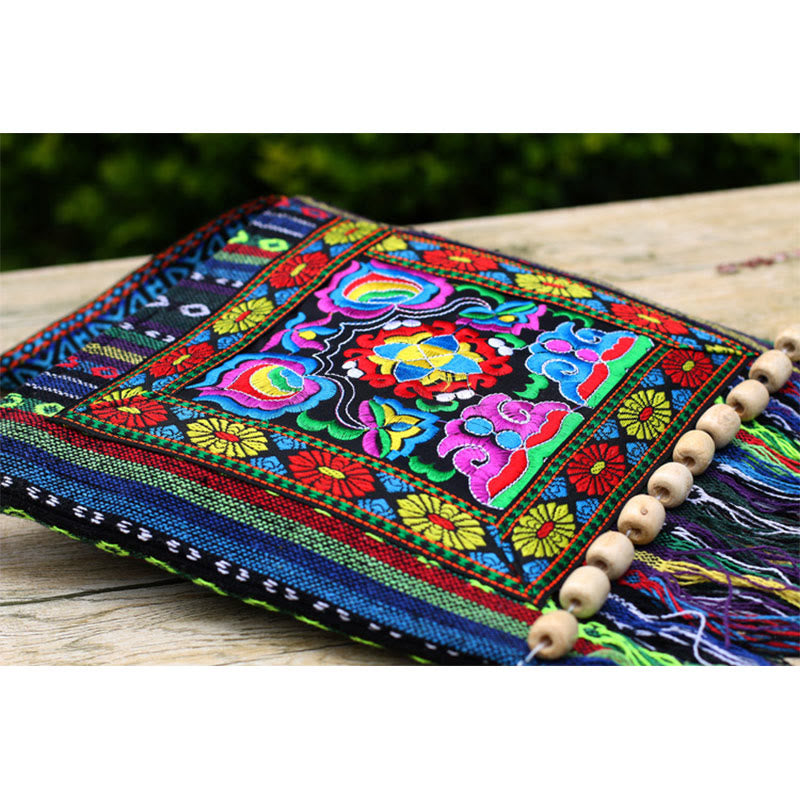Buddha Stones Tibetan Handmade Embroidered Camellia Canvas Shoulder Bag Crossbody Bag Crossbody Bag BS 5